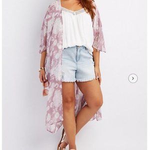 Charlotte Russe Lightweight Sheer Chiffon Long Duster Cardigan Kimono w/ Paisley